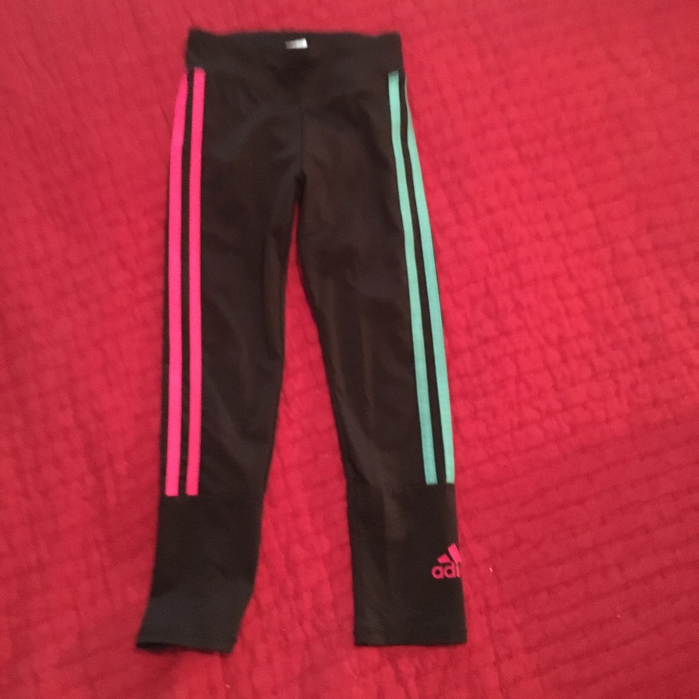 Girls Adidas gym pants. Black with pink/turquoise